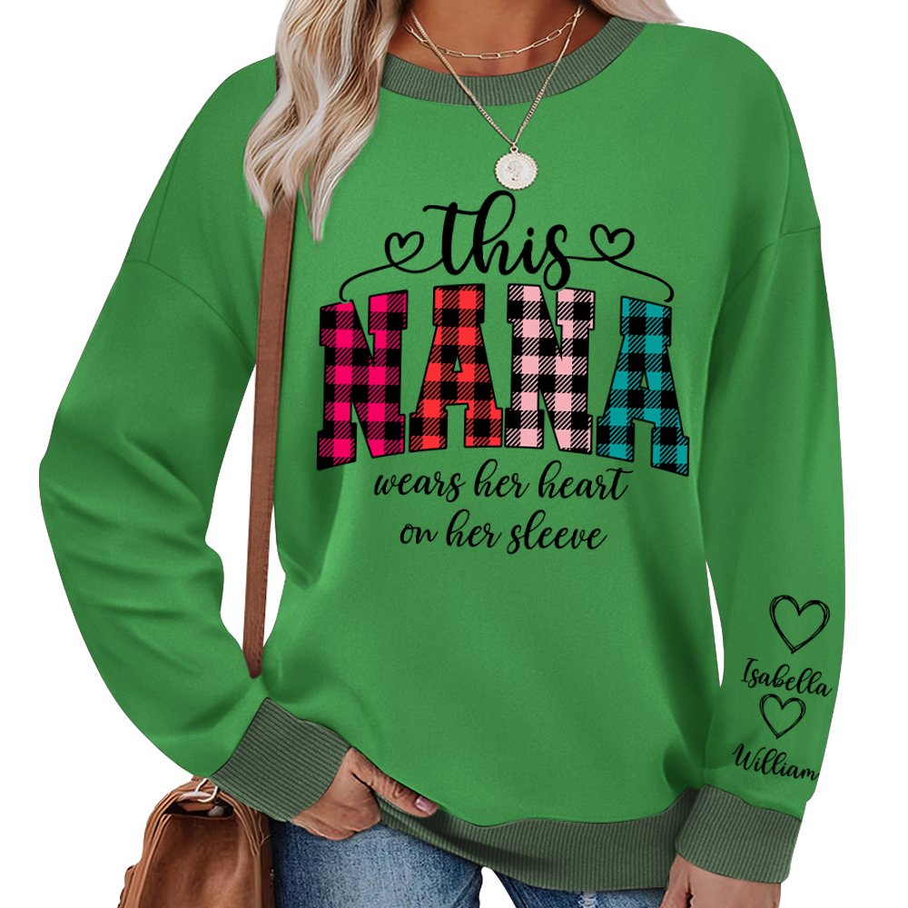 This Grandma Were Her Heart On Her Sleeve Personalized Grandma and Grandkids Christmas Gift Shirt