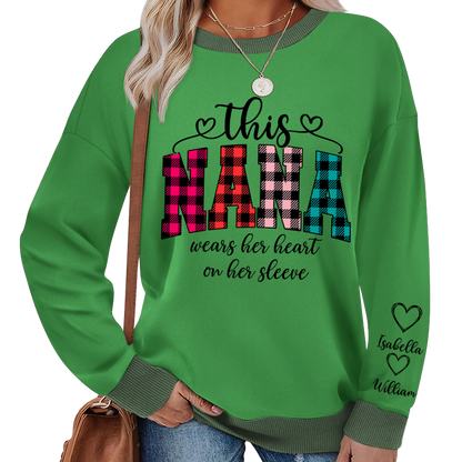 This Grandma Were Her Heart On Her Sleeve Personalized Grandma and Grandkids Christmas Gift Shirt