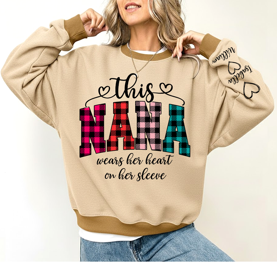 This Grandma Were Her Heart On Her Sleeve Personalized Grandma and Grandkids Christmas Gift Shirt