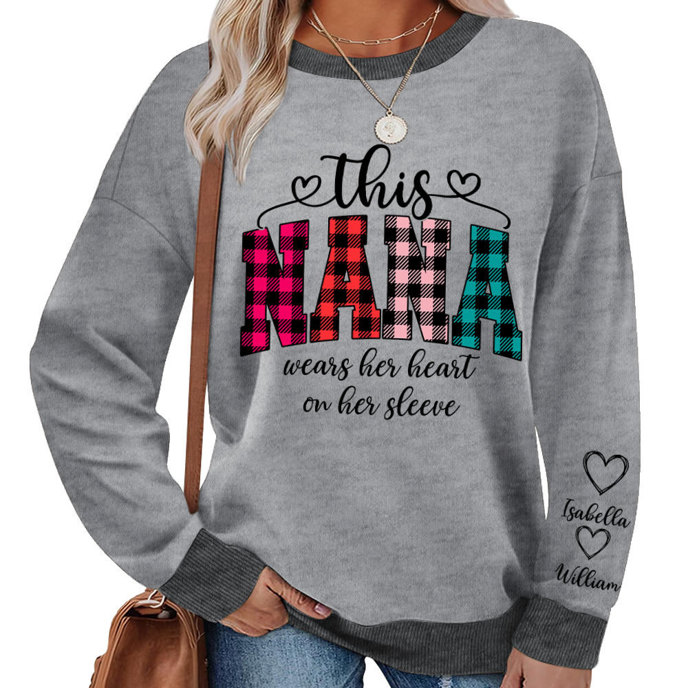This Grandma Were Her Heart On Her Sleeve Personalized Grandma and Grandkids Christmas Gift Shirt