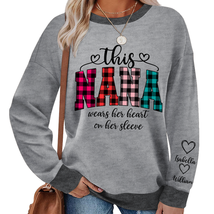 This Grandma Were Her Heart On Her Sleeve Personalized Grandma and Grandkids Christmas Gift Shirt