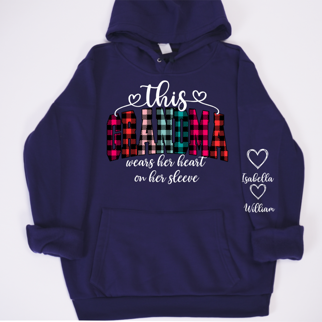 This Grandma Were Her Heart On Her Sleeve Personalized Grandma and Grandkids Christmas Gift Shirt