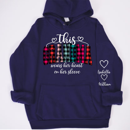 This Grandma Were Her Heart On Her Sleeve Personalized Grandma and Grandkids Christmas Gift Shirt