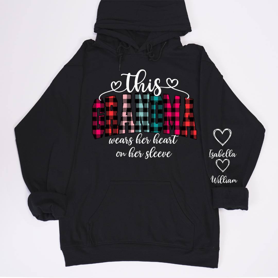This Grandma Were Her Heart On Her Sleeve Personalized Grandma and Grandkids Christmas Gift Shirt