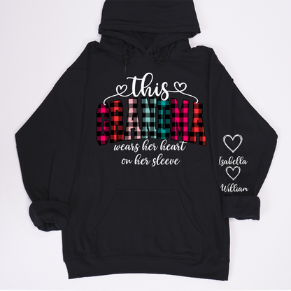 This Grandma Were Her Heart On Her Sleeve Personalized Grandma and Grandkids Christmas Gift Shirt