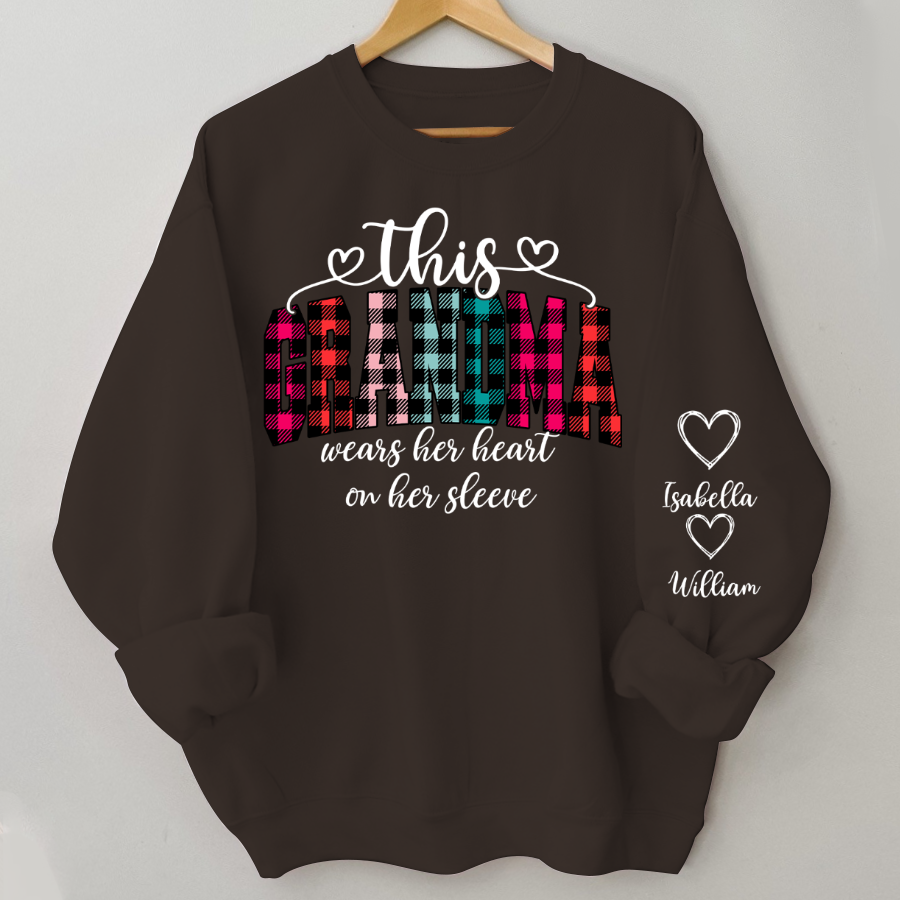This Grandma Were Her Heart On Her Sleeve Personalized Grandma and Grandkids Christmas Gift Shirt