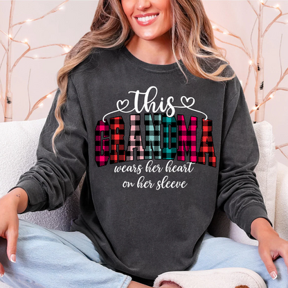 This Grandma Were Her Heart On Her Sleeve Personalized Grandma and Grandkids Christmas Gift Shirt