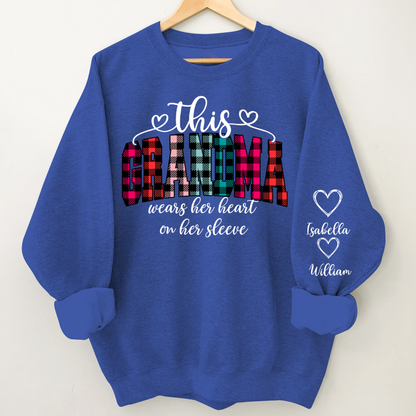 This Grandma Were Her Heart On Her Sleeve Personalized Grandma and Grandkids Christmas Gift Shirt