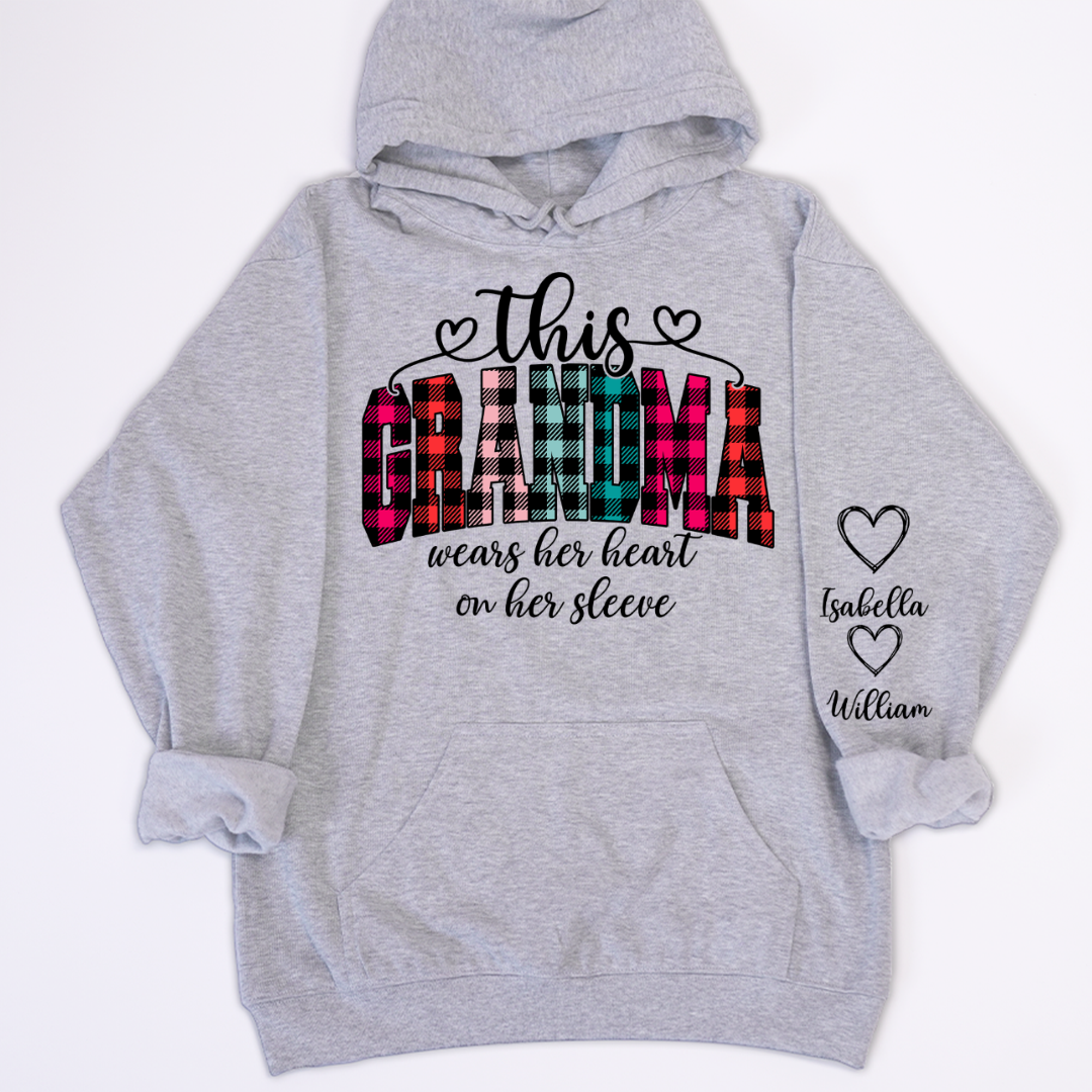 This Grandma Were Her Heart On Her Sleeve Personalized Grandma and Grandkids Christmas Gift Shirt