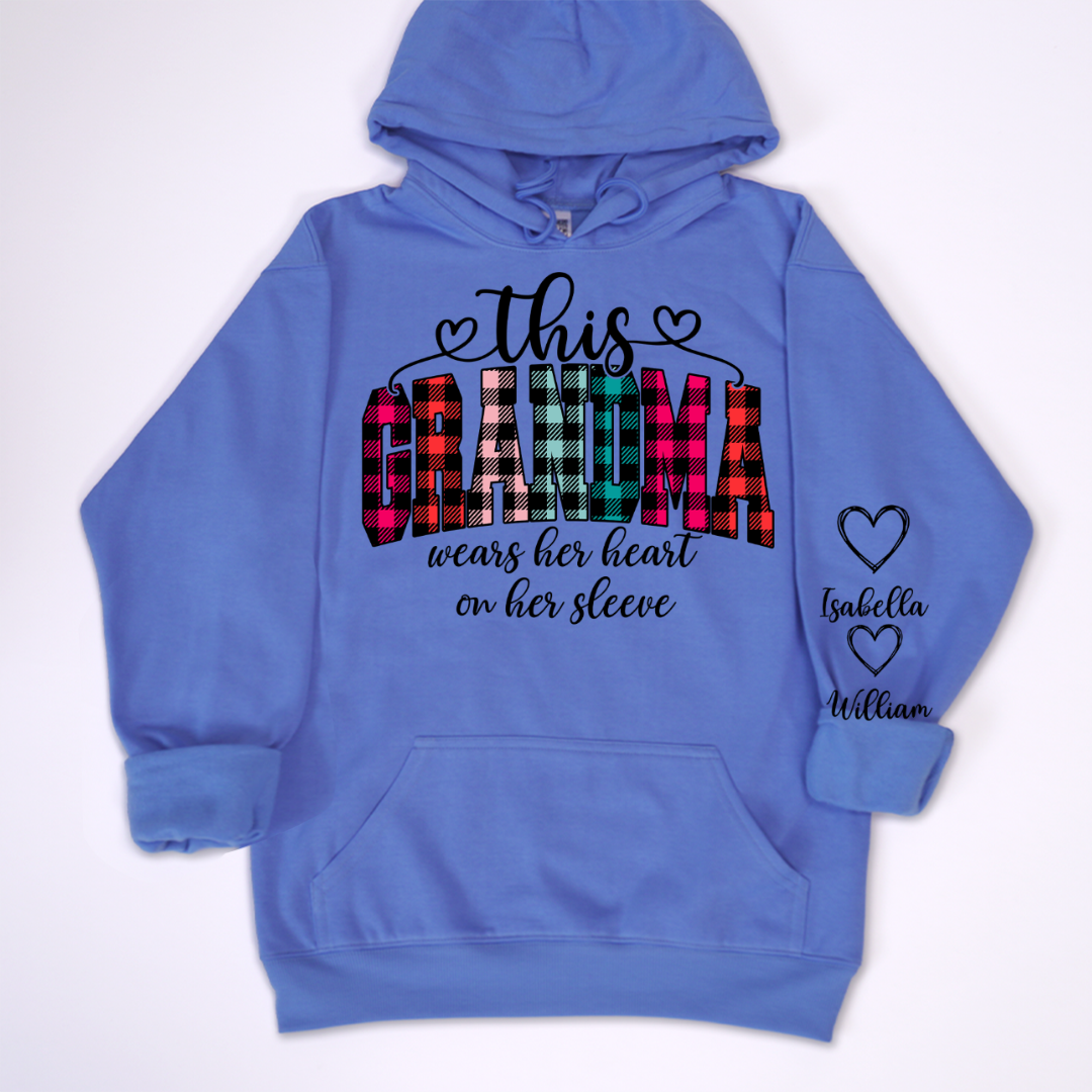 This Grandma Were Her Heart On Her Sleeve Personalized Grandma and Grandkids Christmas Gift Shirt