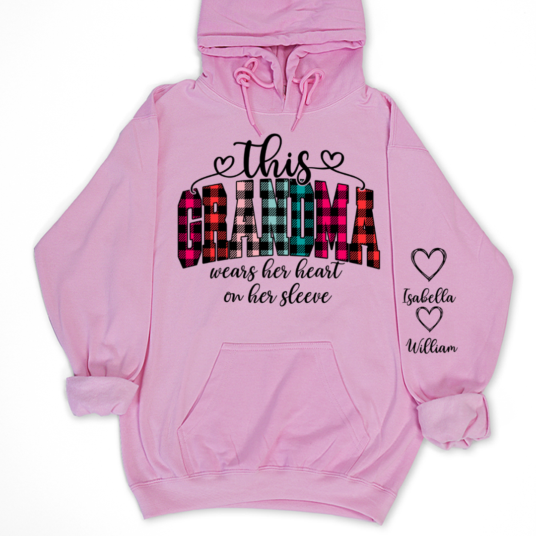 This Grandma Were Her Heart On Her Sleeve Personalized Grandma and Grandkids Christmas Gift Shirt
