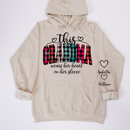 This Grandma Were Her Heart On Her Sleeve Personalized Grandma and Grandkids Christmas Gift Shirt