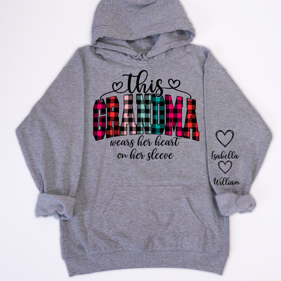 This Grandma Were Her Heart On Her Sleeve Personalized Grandma and Grandkids Christmas Gift Shirt