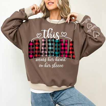 This Grandma Were Her Heart On Her Sleeve Personalized Grandma and Grandkids Christmas Gift Shirt