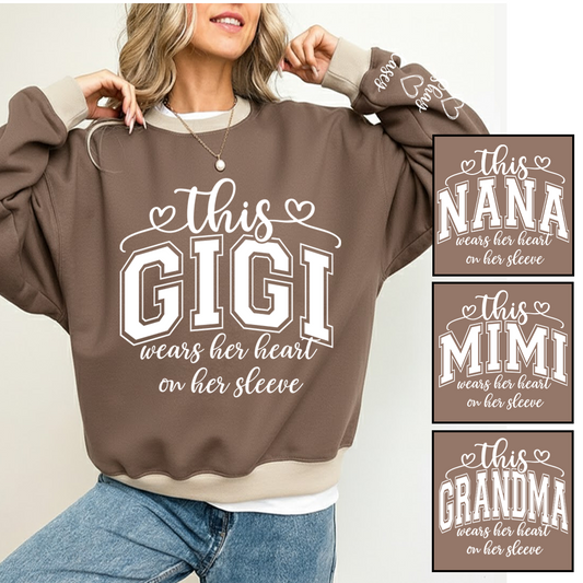 This Gigi Were Her Heart On Her Sleeve, Personalized Grandma and Grandkids Name