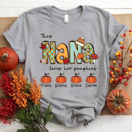 This Nana Loves Love Her Pumpkins, Custom Nana & Grandkids, Autumn Gift, Grandma Gift TH T-Shirt