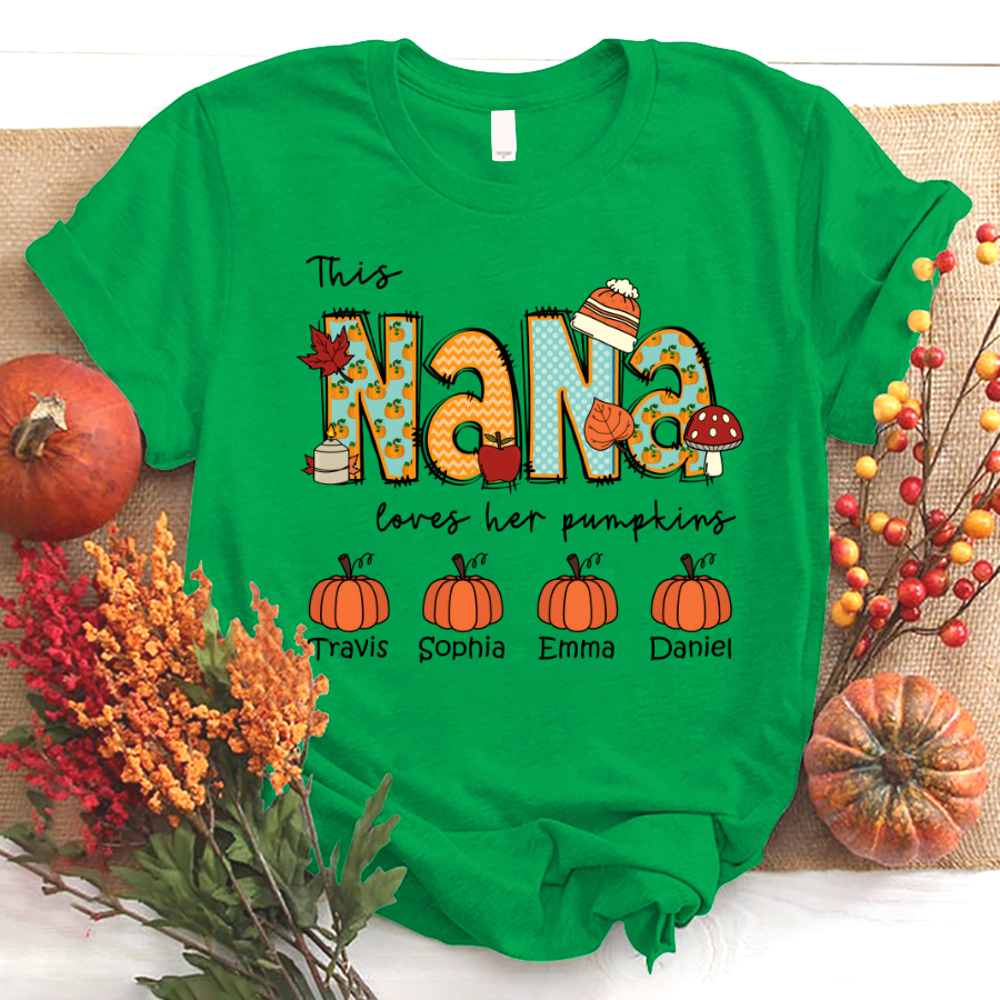 This Nana Loves Love Her Pumpkins, Custom Nana & Grandkids, Autumn Gift, Grandma Gift TH T-Shirt