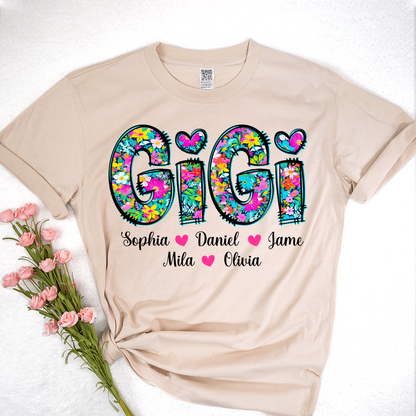 Tiny Flower Gigi Custom Gigi And Grandkids T-Shirt