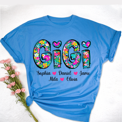 Tiny Flower Gigi Custom Gigi And Grandkids T-Shirt