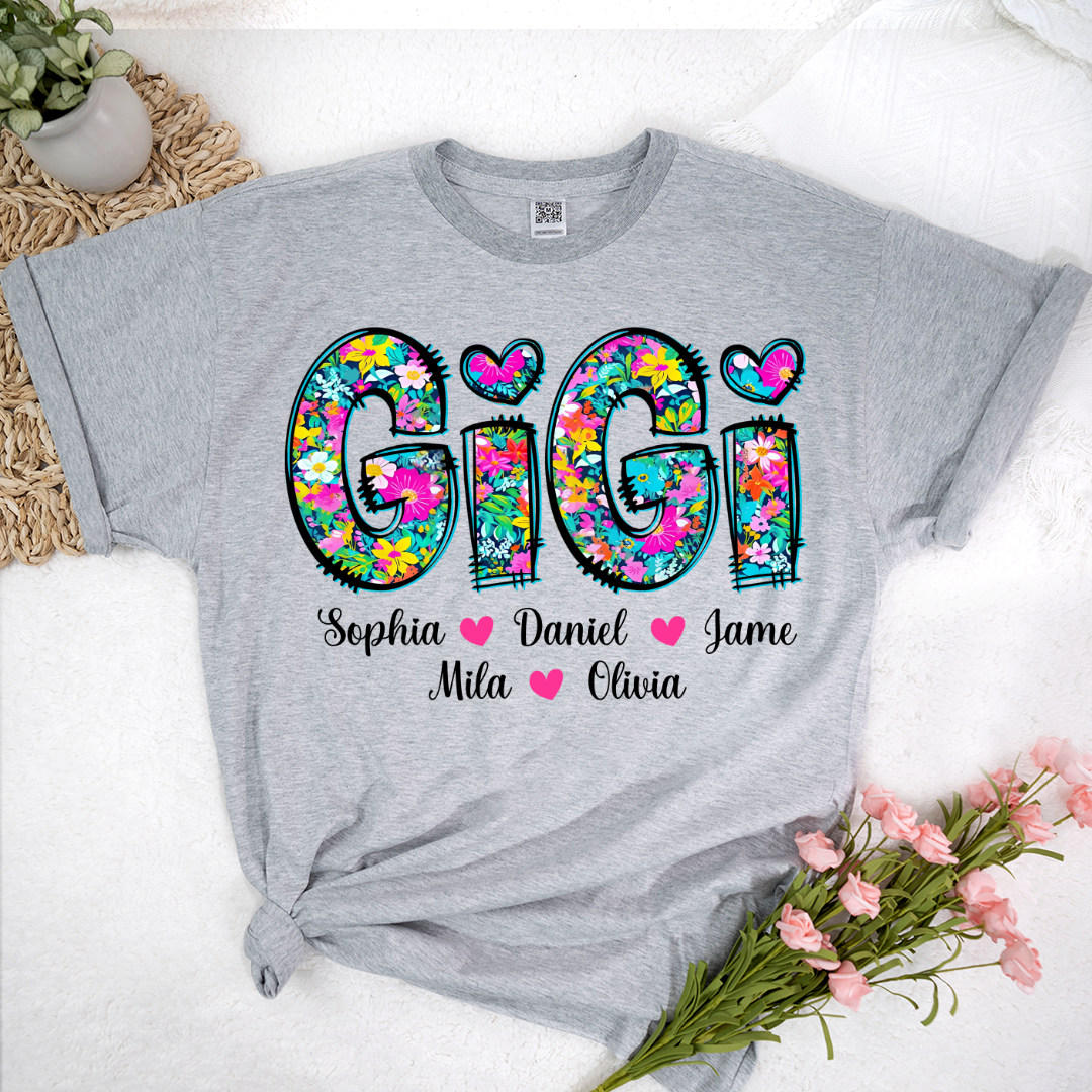 Tiny Flower Gigi Custom Gigi And Grandkids T-Shirt