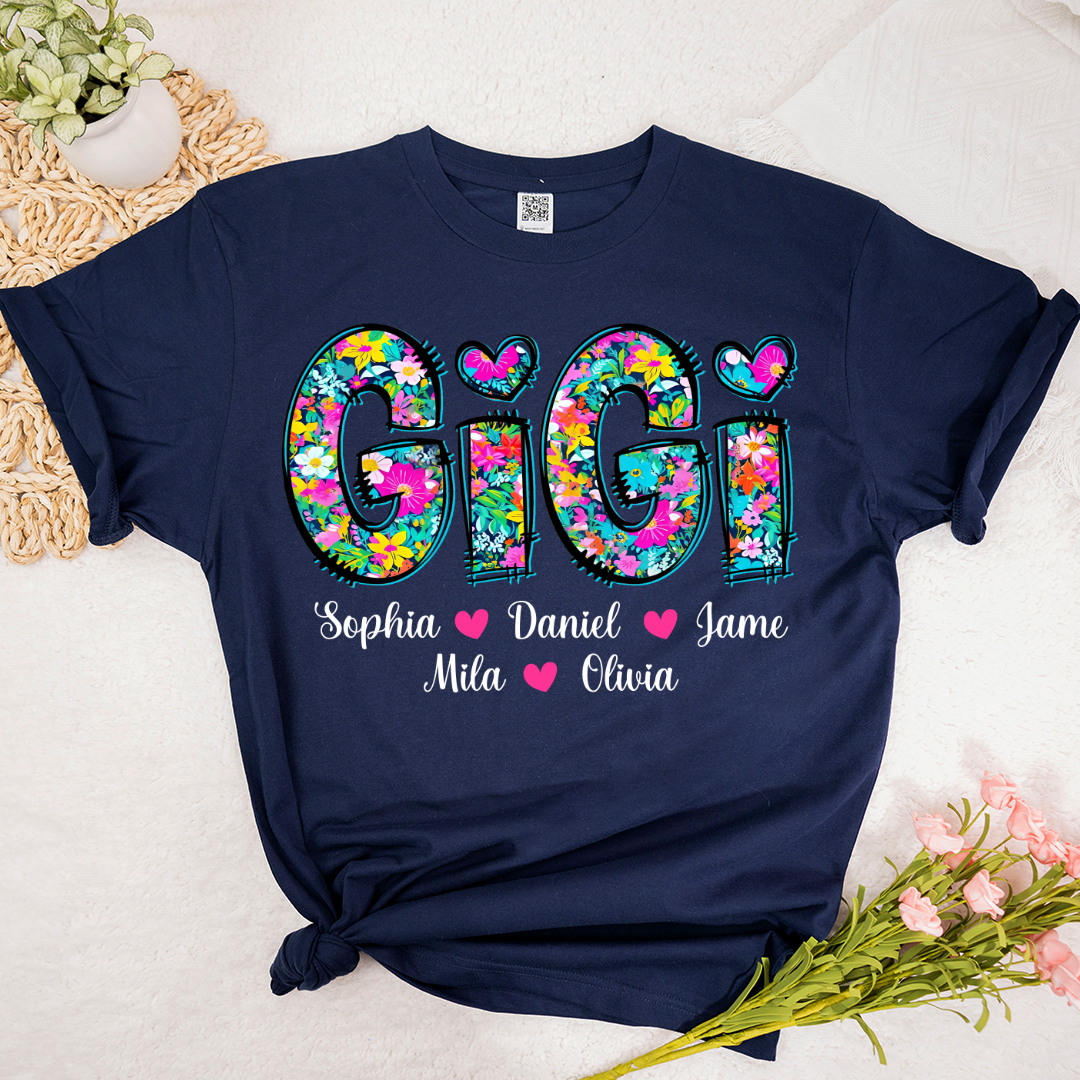 Tiny Flower Gigi Custom Gigi And Grandkids T-Shirt