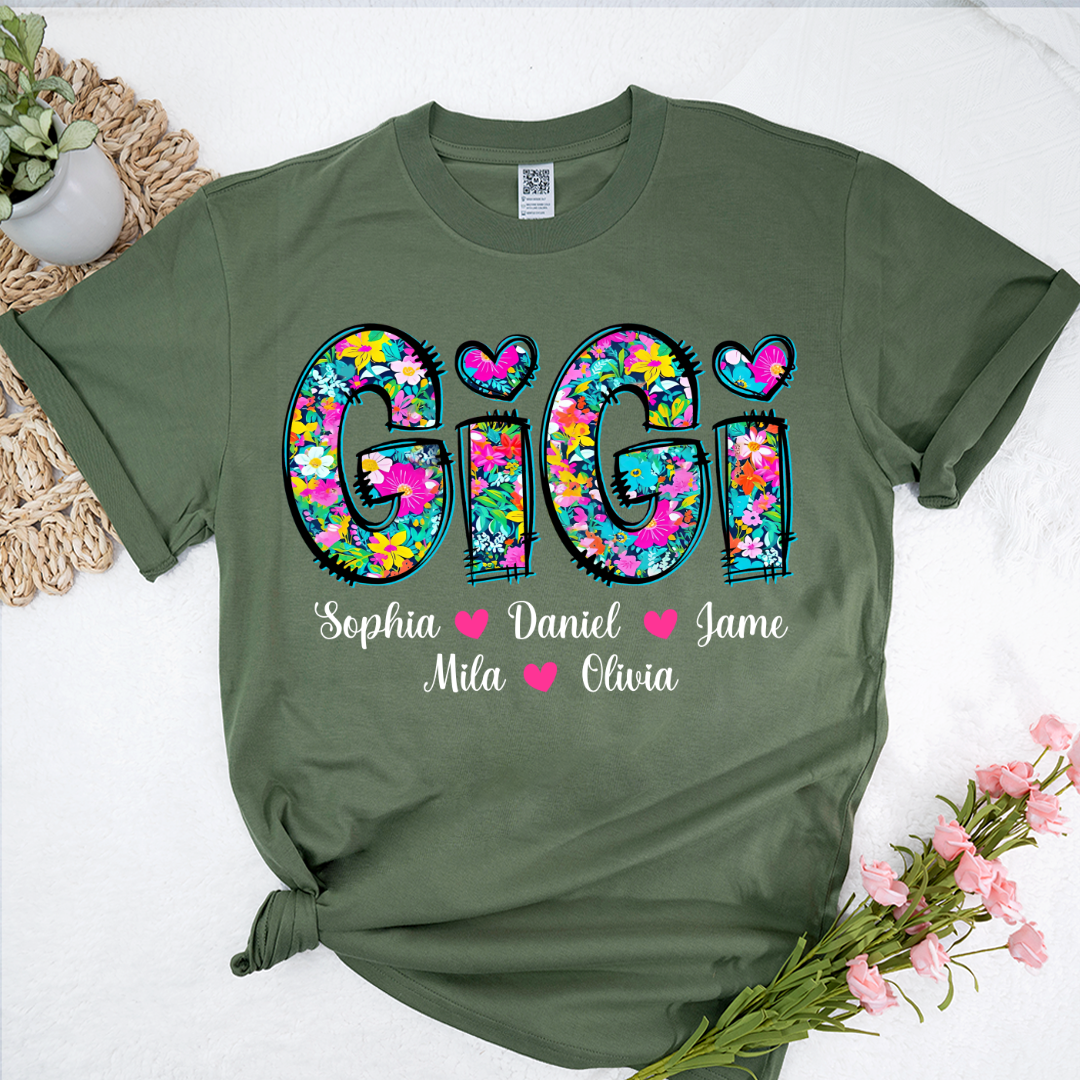 Tiny Flower Gigi Custom Gigi And Grandkids T-Shirt