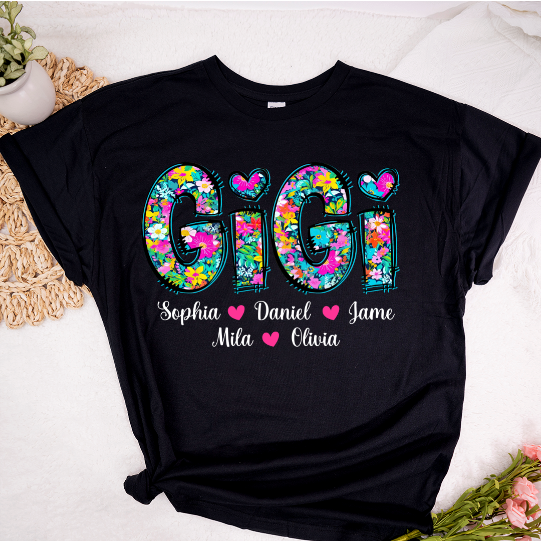 Tiny Flower Gigi Custom Gigi And Grandkids T-Shirt