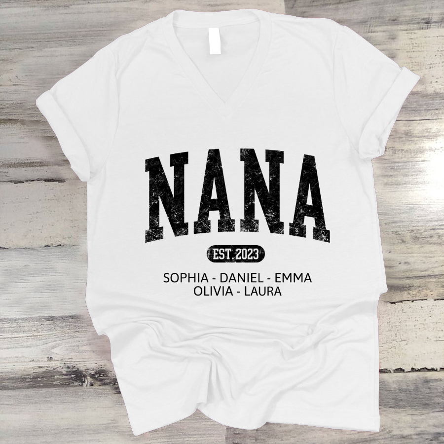 Custom Mimi Est with Granddaughter and Grandson Names V-Neck