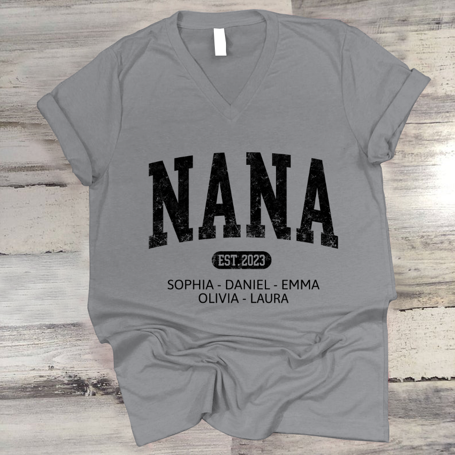 Custom Mimi Est with Granddaughter and Grandson Names V-Neck