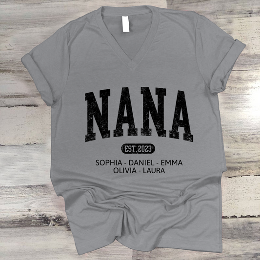 Custom Mimi Est with Granddaughter and Grandson Names V-Neck