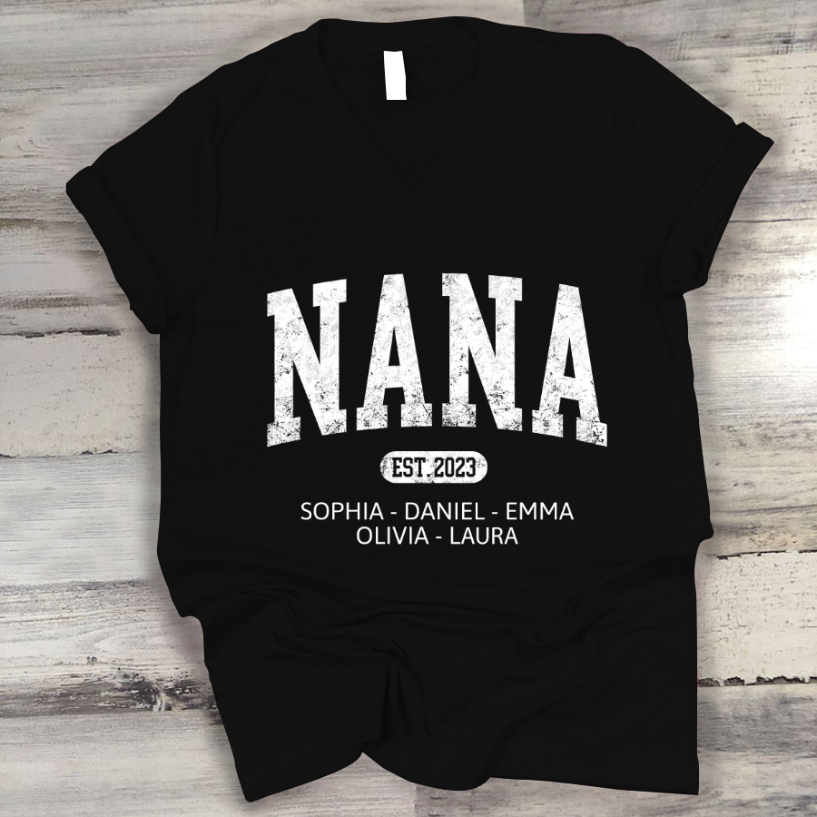 Custom Mimi Est with Granddaughter and Grandson Names V-Neck