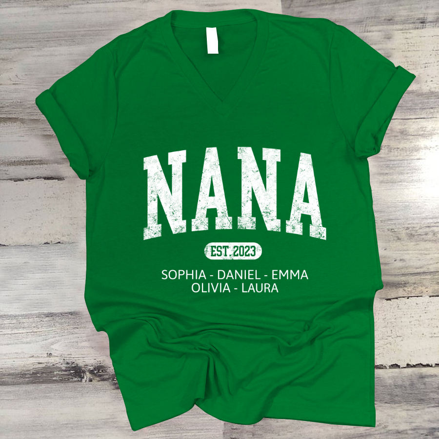 Custom Mimi Est with Granddaughter and Grandson Names V-Neck