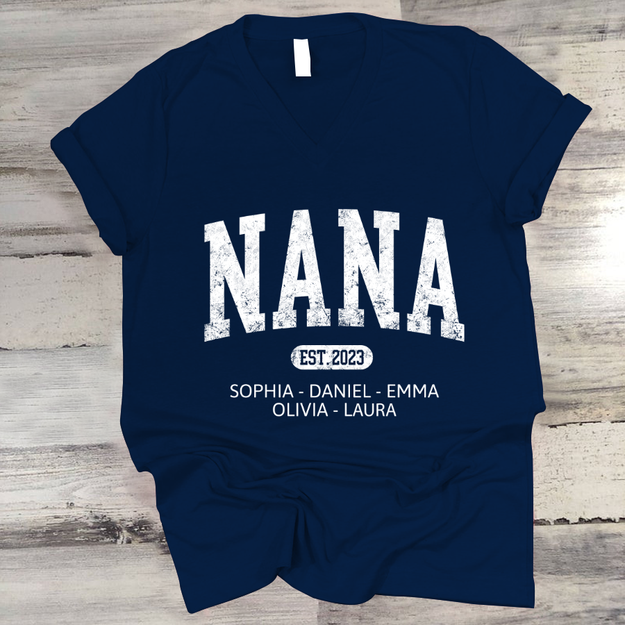 Custom Mimi Est with Granddaughter and Grandson Names V-Neck