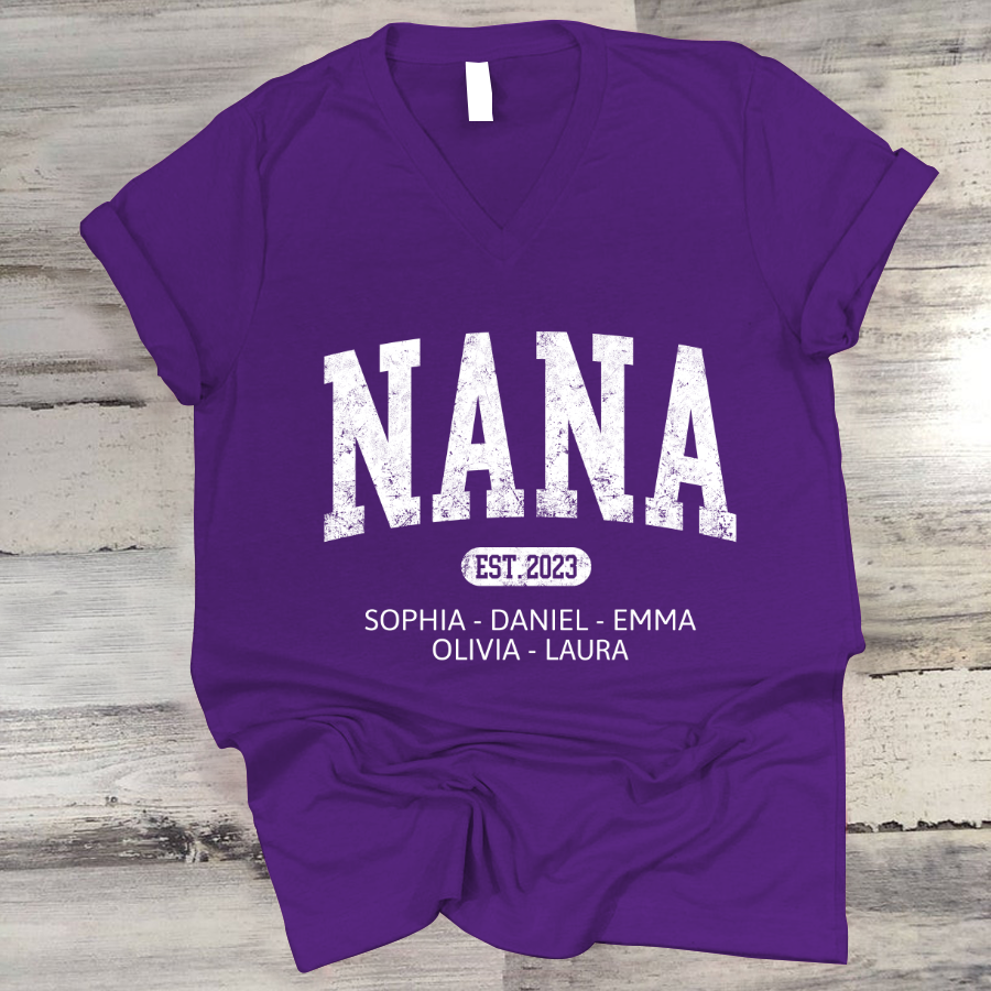 Custom Mimi Est with Granddaughter and Grandson Names V-Neck