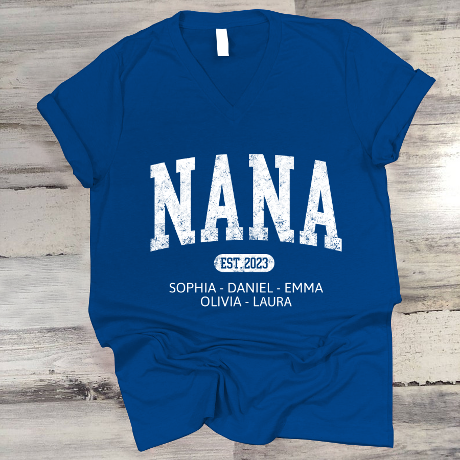 Custom Mimi Est with Granddaughter and Grandson Names V-Neck