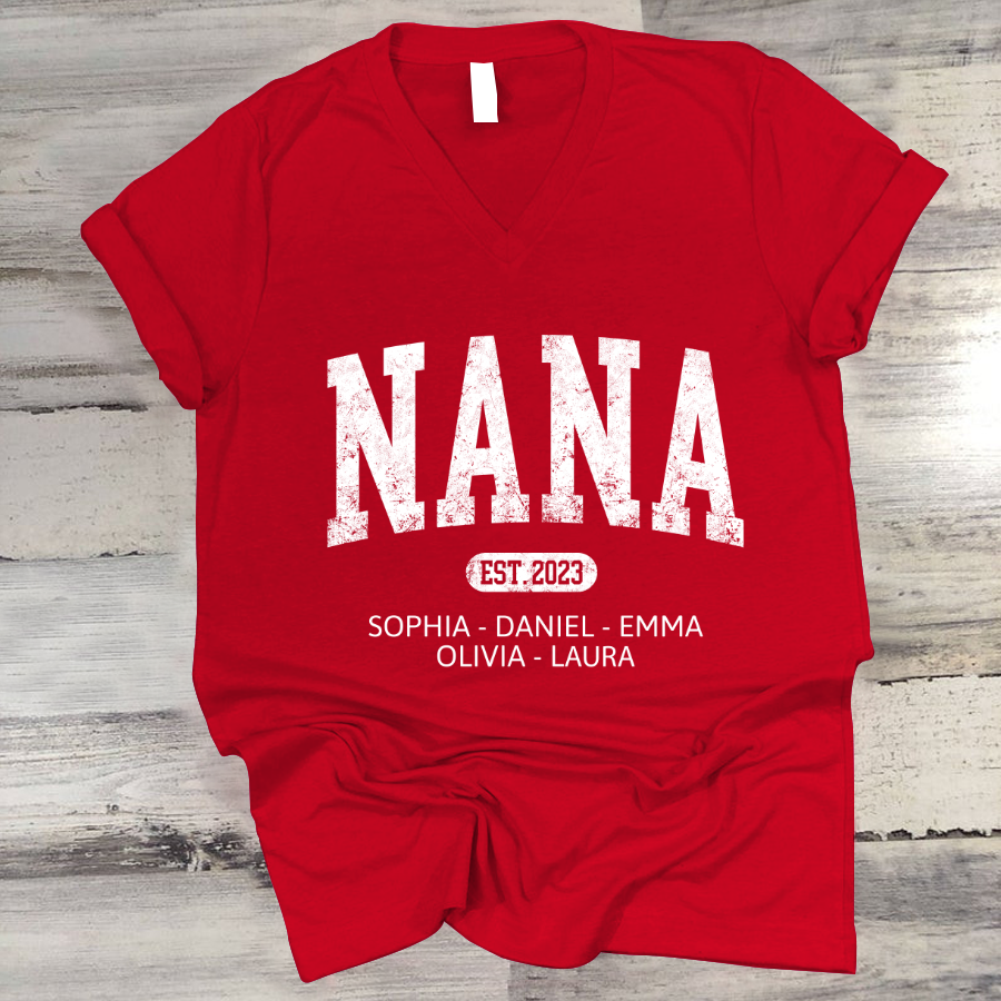 Custom Mimi Est with Granddaughter and Grandson Names V-Neck