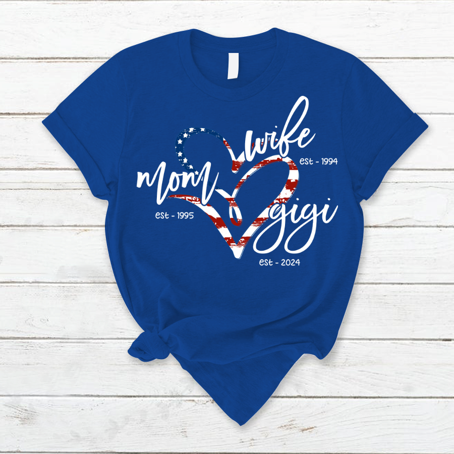 Wife Mom Gigi Est Year Usa Flag CTH01