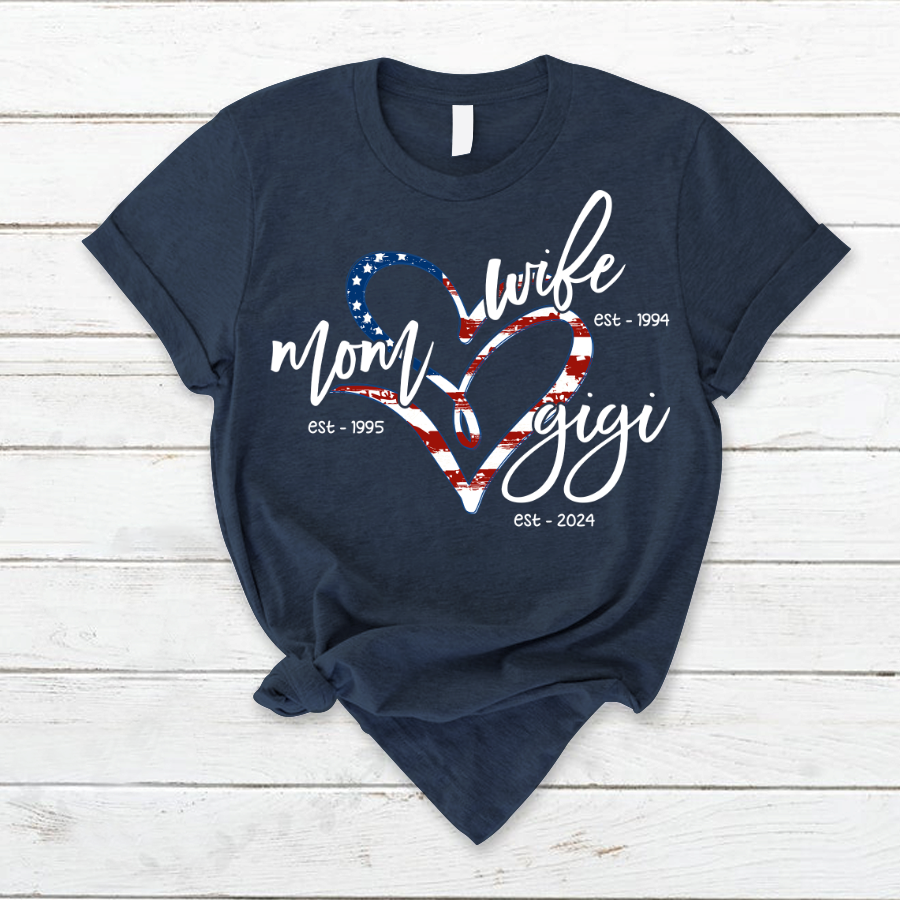 Wife Mom Gigi Est Year Usa Flag CTH01