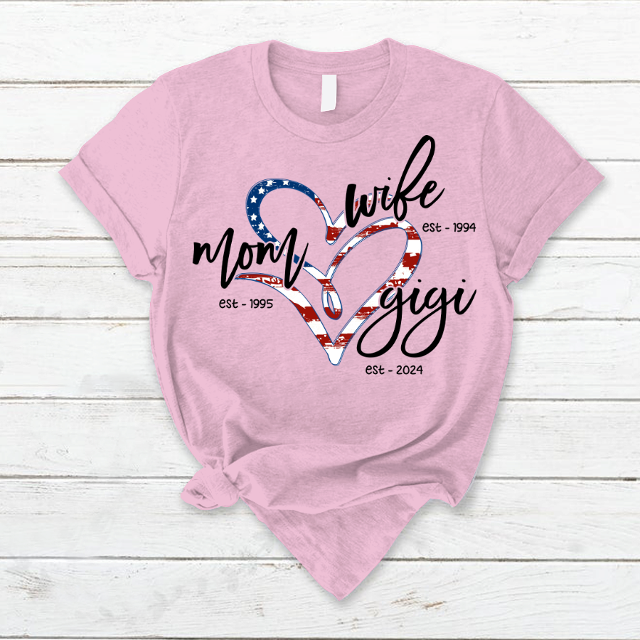 Wife Mom Gigi Est Year Usa Flag CTH01