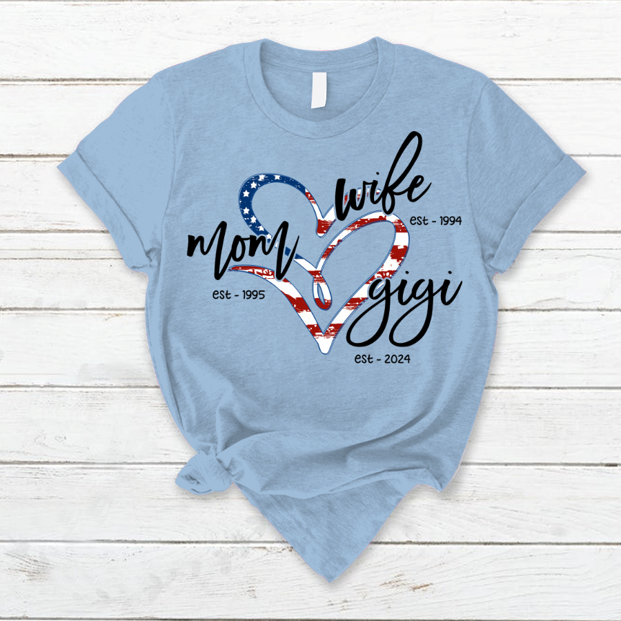 Wife Mom Gigi Est Year Usa Flag CTH01
