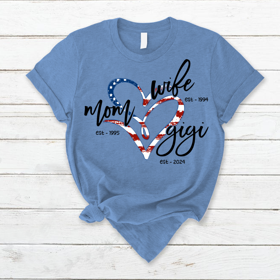 Wife Mom Gigi Est Year Usa Flag CTH01