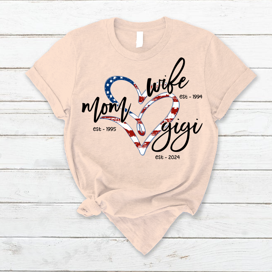 Wife Mom Gigi Est Year Usa Flag CTH01