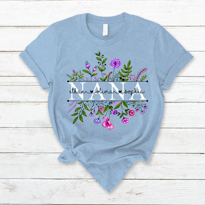 Wildflowers Nana And Grandkids Watercolor T-Shirt