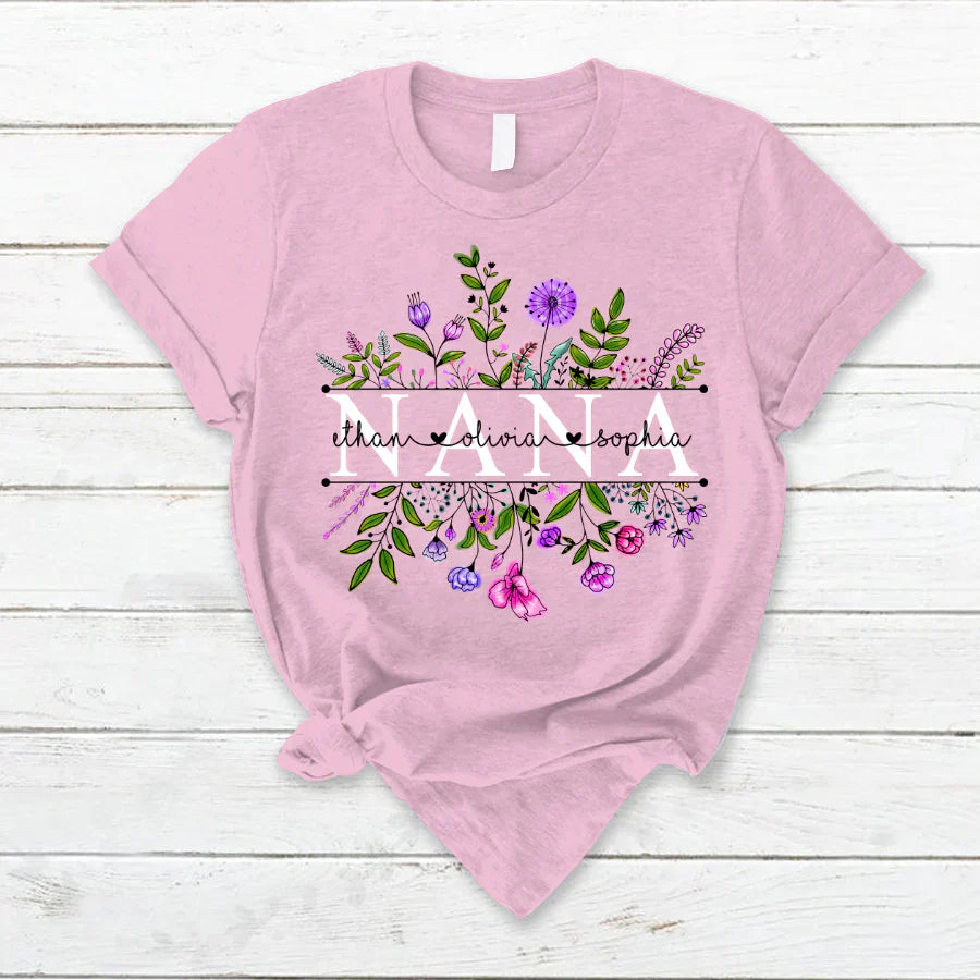 Wildflowers Nana And Grandkids Watercolor T-Shirt