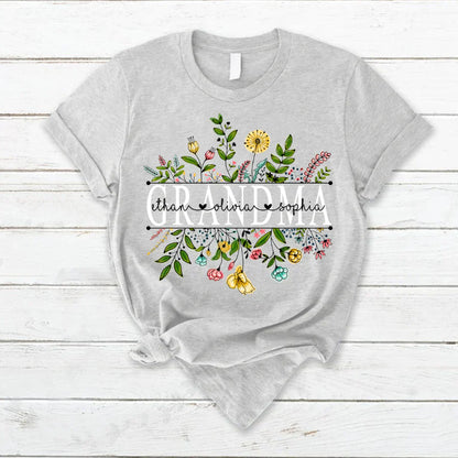 Personalized Mother's Day Shirt, Wildflowers Grandma And Grandkids T-Shirt, Custom Grandma Mimi Nana Gigi Gaga Shirt