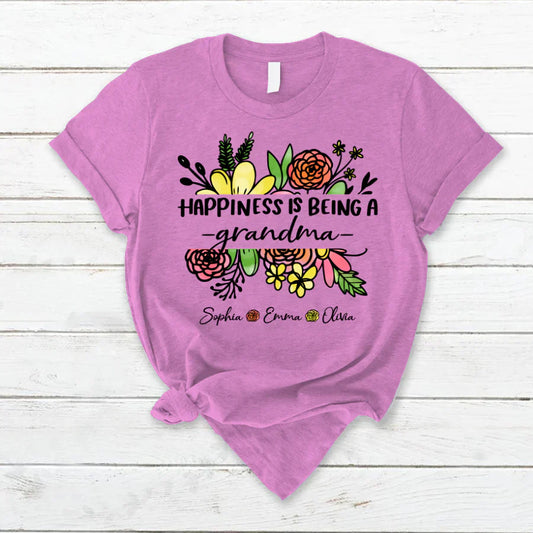 Wildflowers Happiness Is Being A Grandma And Grandkids T-Shirt
