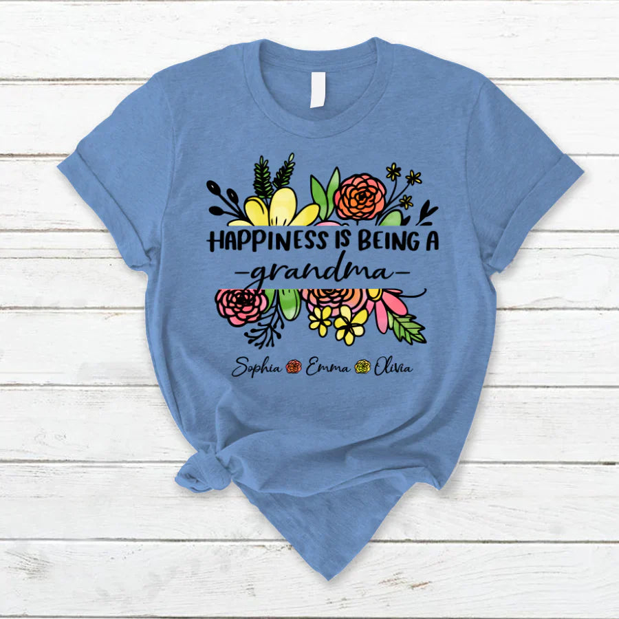 Wildflowers Happiness Is Being A Grandma And Grandkids T-Shirt