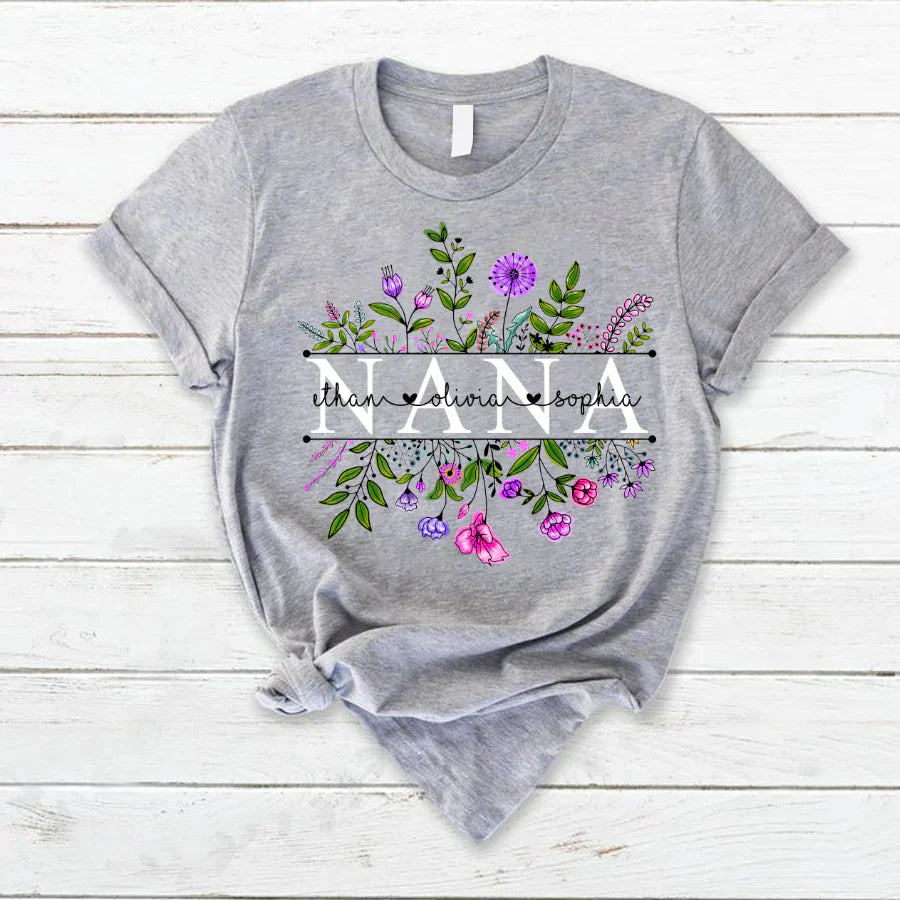 Wildflowers Nana And Grandkids Watercolor T-Shirt