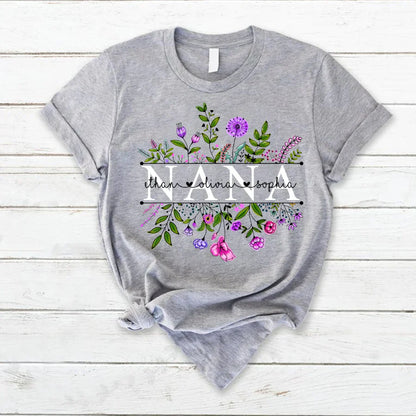 Wildflowers Nana And Grandkids Watercolor T-Shirt