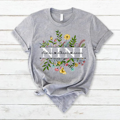 Wildflowers Nini And Grandkids T-Shirt